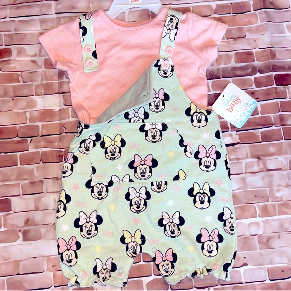 🆕 Disney Minnie Mouse 2-Pc 18M Tee & Snap-Close Adjustable Button Overall Set - Picture 5 of 16